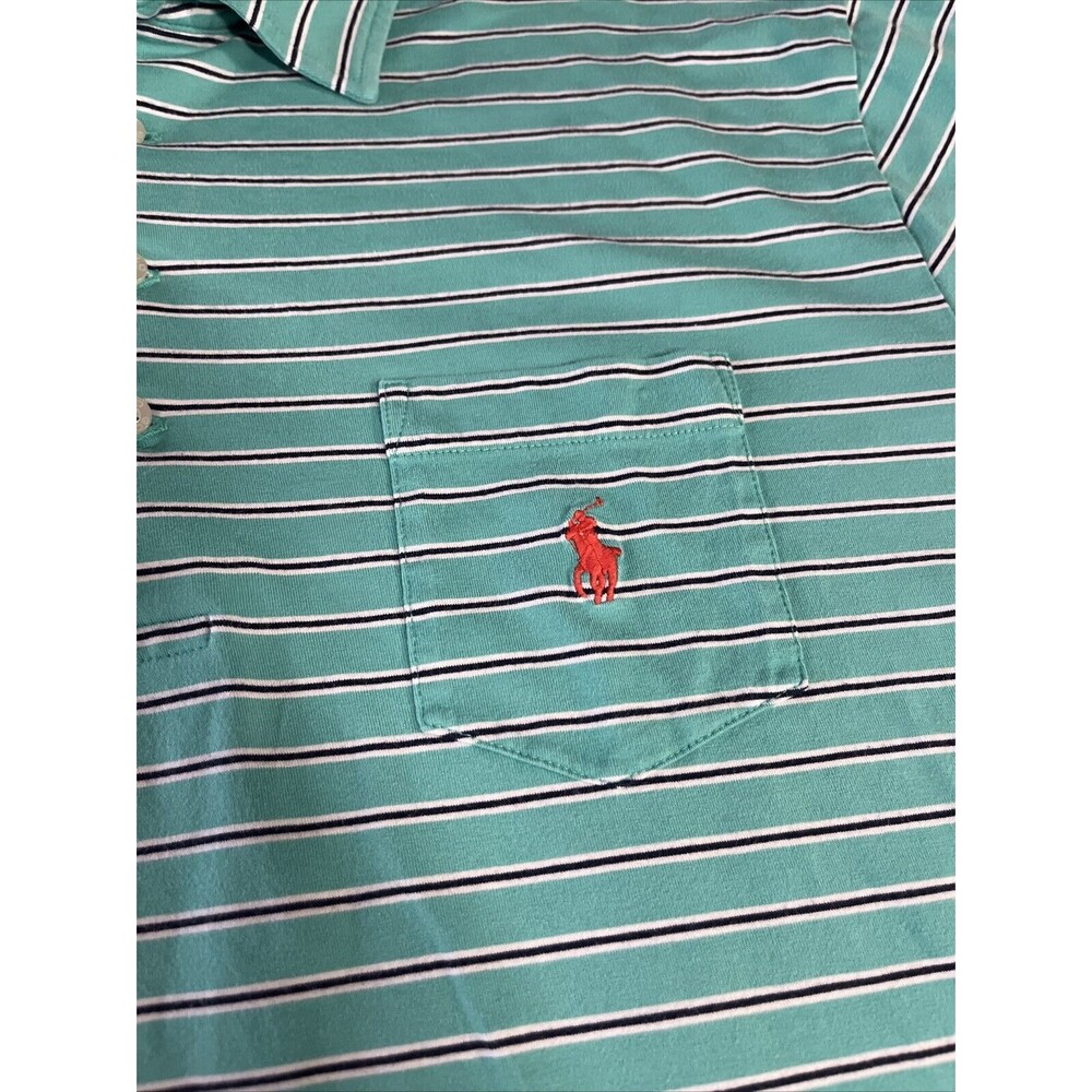 Polo Golf Ralph Lauren Shirt Mens Large Teal Striped Stretch Lisle Pocket Polo - Picture 3 of 8